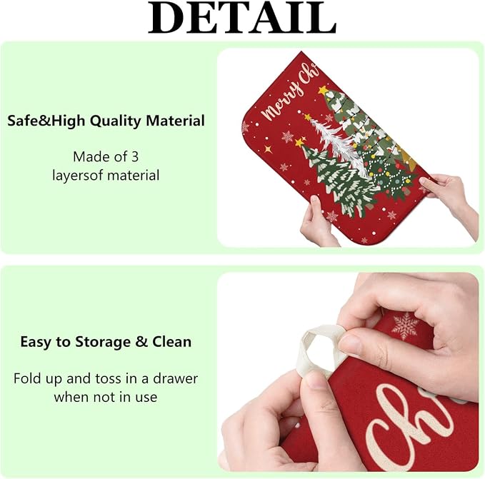 Christmas Kitchen Countertop Dish Drying Mat, Washable Absorbent Countertop - Image 7