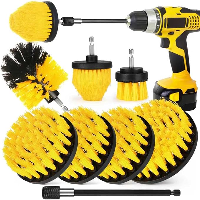 8 Pack Drill Brush Attachment Set, 1/4in Power Scrubber Brush+ Extend Long Rod by Tialero