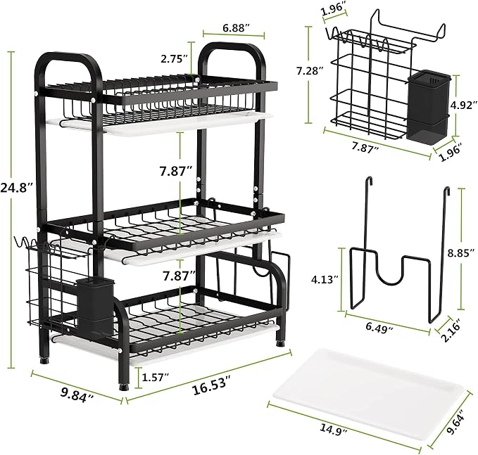 1Easylife Drying Rack, Metal 3-Tier Large Capacity Dish Rack - Image 6