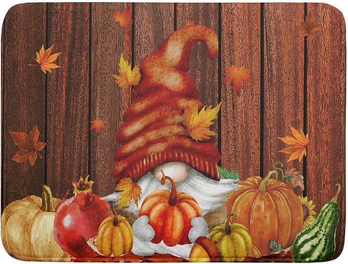 Fall Gnome Dish Drying Mat for Kitchen Counter, Autumn Pumpkin Maple Leaves by Sweetshow