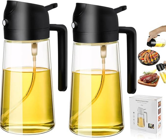 2-in-1 Glass Oil Dispenser & Sprayer - 16oz/470ml Leakproof Bottle by LAKUMIQI