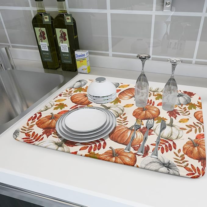 Fall Dish Drying Mat for Kitchen Counter 18x24 Inch Fall Pumpkin Kitchen Mat - Image 6