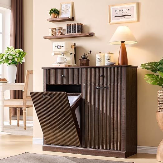 Modern Double Tilt-Out Trash Cabinet, 20 Gallon Fluted Laundry Hamper Cabinet by IFGETEnrichYourLivingSpace