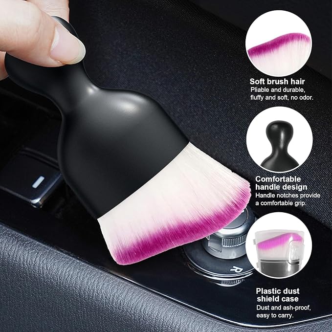 Ziciner Car Detailing Brush, Curved Soft Bristles Auto Removal Dust Collectors - Image 3