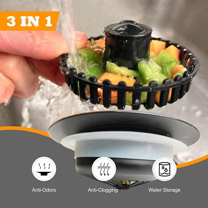 Kitchen Sink Drain Strainer 3 in 1, 304 Stainless Steel Pop Up Sink Stopper - Image 5