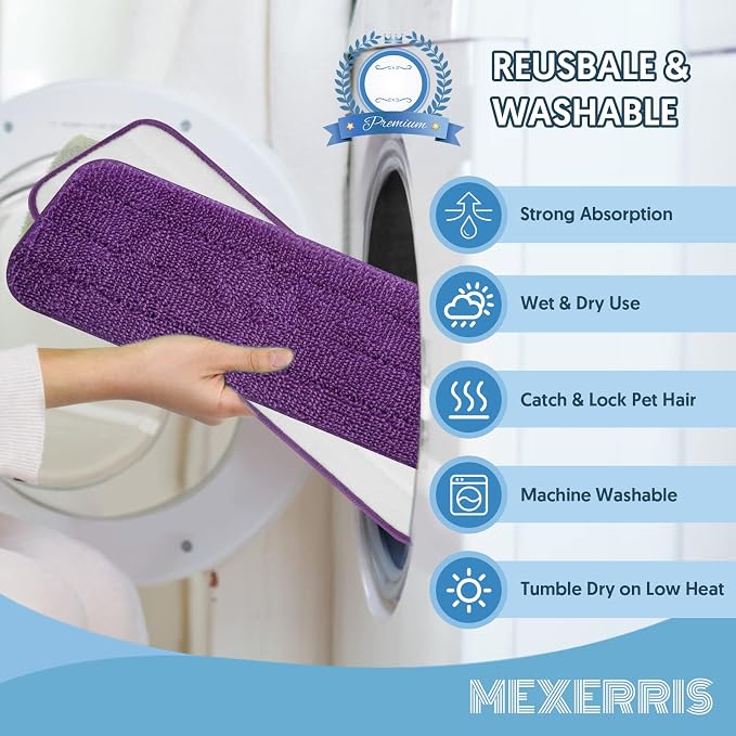 7 Count Reusable Mop Pads for Swiffer PowerMop -MEXERRIS Microfiber Wet Mops - Image 3