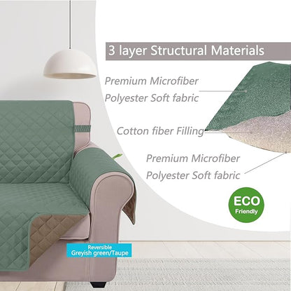 U-NICE HOME Loveseat Sofa Cover Reversible Couch Covers for 2 Cushion Couch for Dogs Furniture Protector Cover with Elastic Straps Water Resistant(Loveseat Small, Greyish Green/Taupe)
