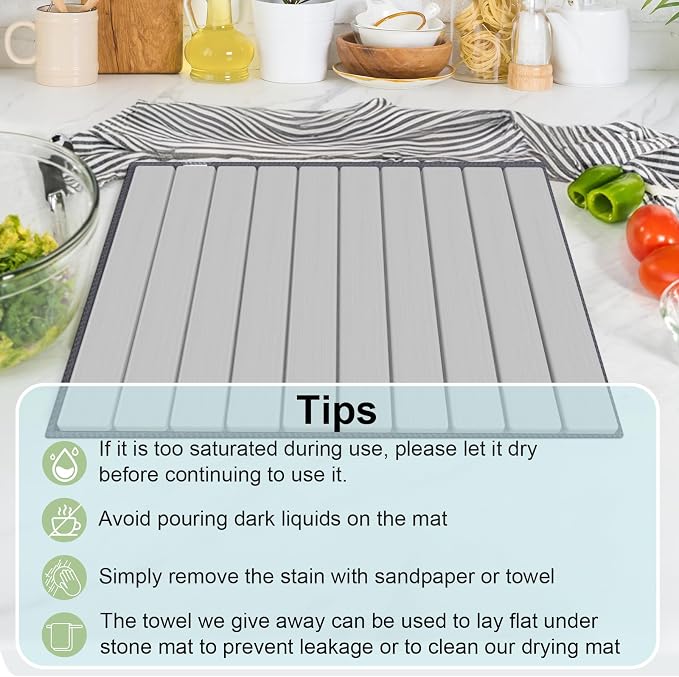 Stone Dish Drying Mat for Kitchen Counter, Versatile Stone Drying Mats for Cups - Image 7