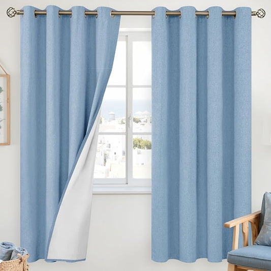 YoungsTex Denim Blue Linen Blackout Curtains 72 Inches Long by YoungsTex