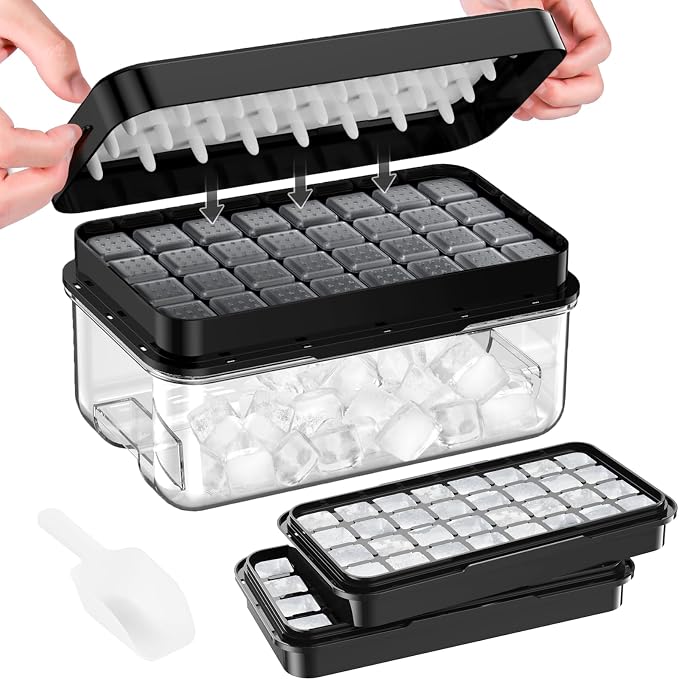 Ice Cube Tray with Lid and Bin, PHINOX 64 pcs Ice Trays by PHINOX