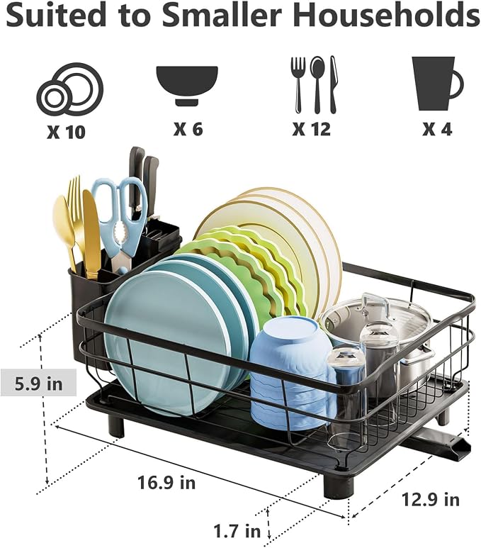 Iron Dish Drying Rack Auto Drain Dish Drainers Kitchen Counter Strainer - Image 4