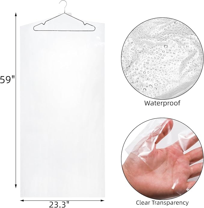AVLA 50 Pack Plastic Garment Bags, Dry Cleaning Hanging Clothes Cover, - Image 2