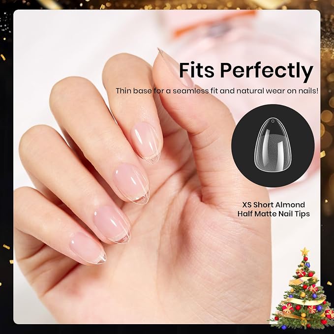 Beetles Extra Short Almond Nail Tips, 12 Sizes 288 PCS Pre-Shaped Clear Full - Image 5