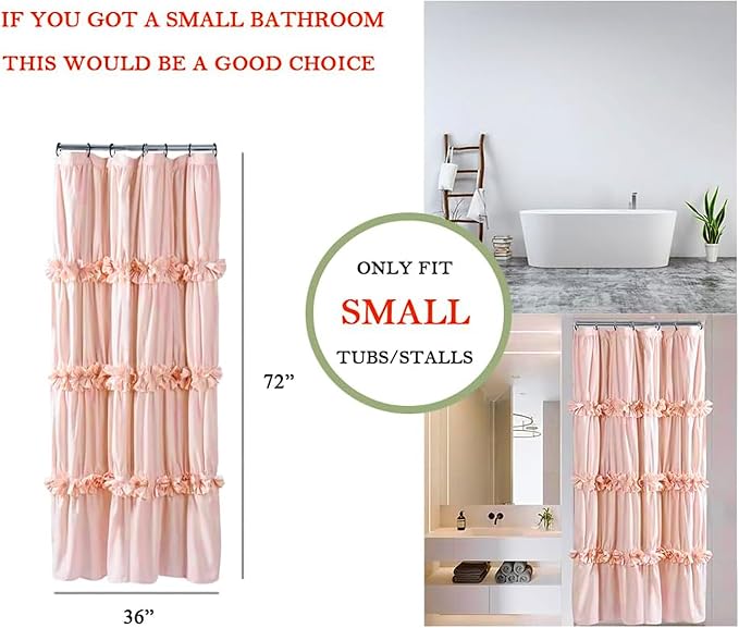 Peach Small Stall Ruffle Shower Curtain 36" W x 72" H, Vintage Handcrafted Bow - Image 7