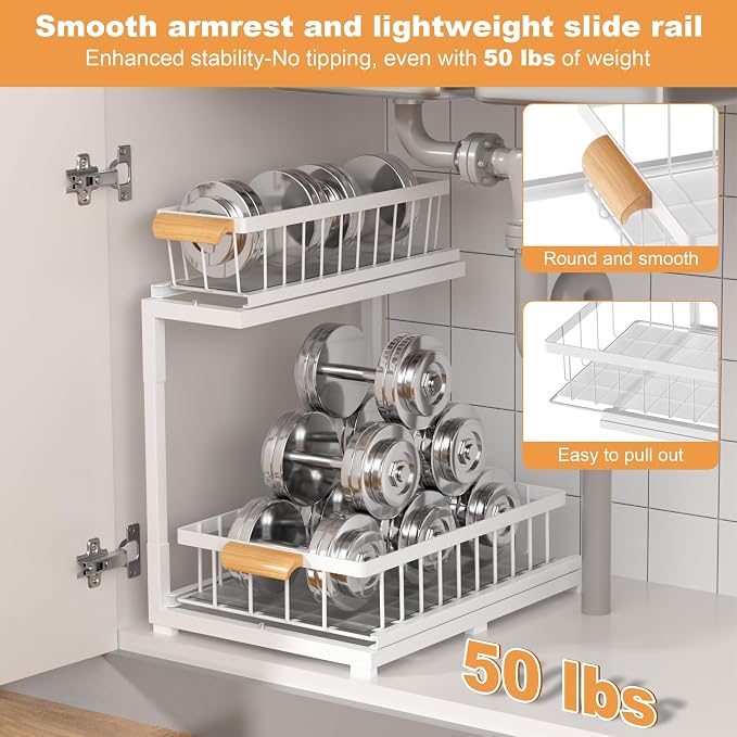 Under Sink Organizer 2 Tier, Pull Out Drawer Slides Under Sink Storage - Image 4
