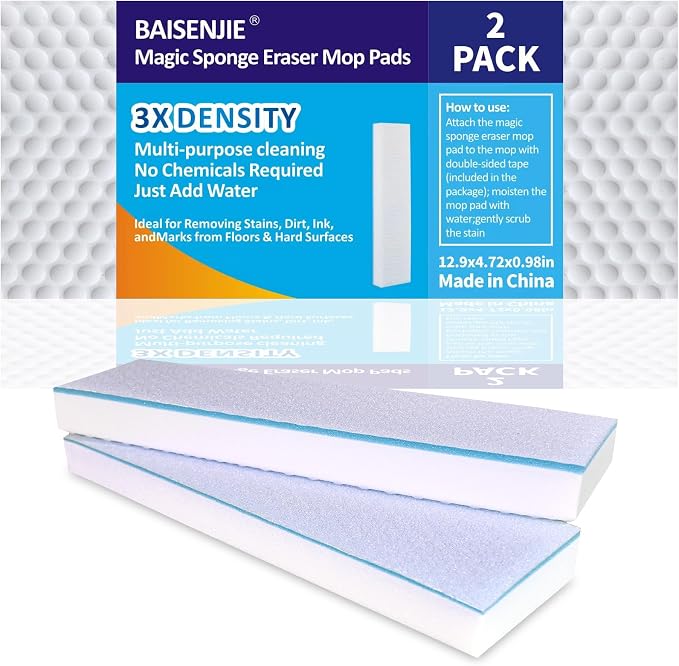 Magic Sponges Eraser Mop Pads, Melamine Sponge Cleaning Pad Mop Refill by BAISENJIE