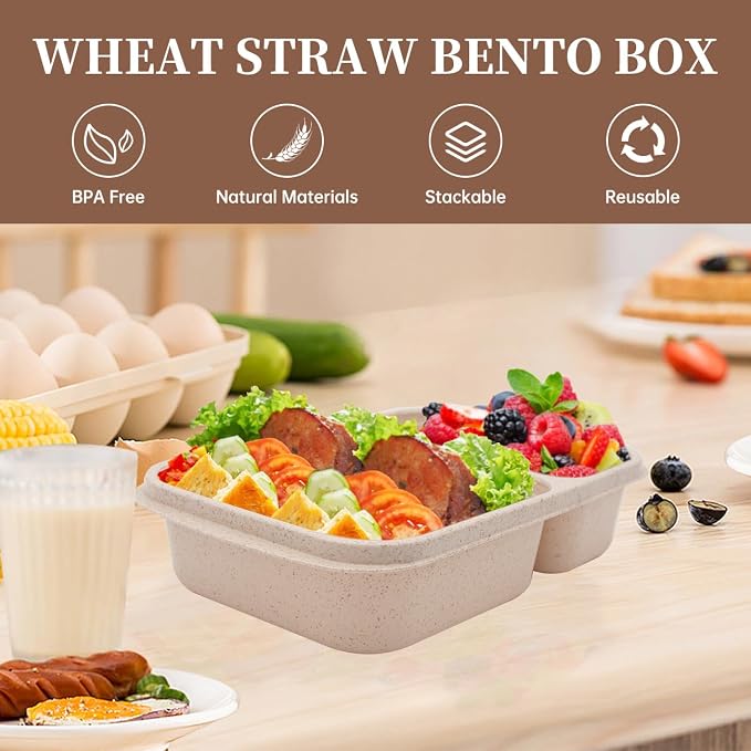 4 pack Bento Lunch Box, 2 Compartments Meal-Prep Containers - Image 3