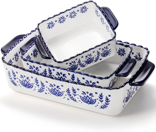 SOUJOY 3 Pack Porcelain Bakeware Set, Rectangular Baking Dishes, Lasagna Pan by SOUJOY