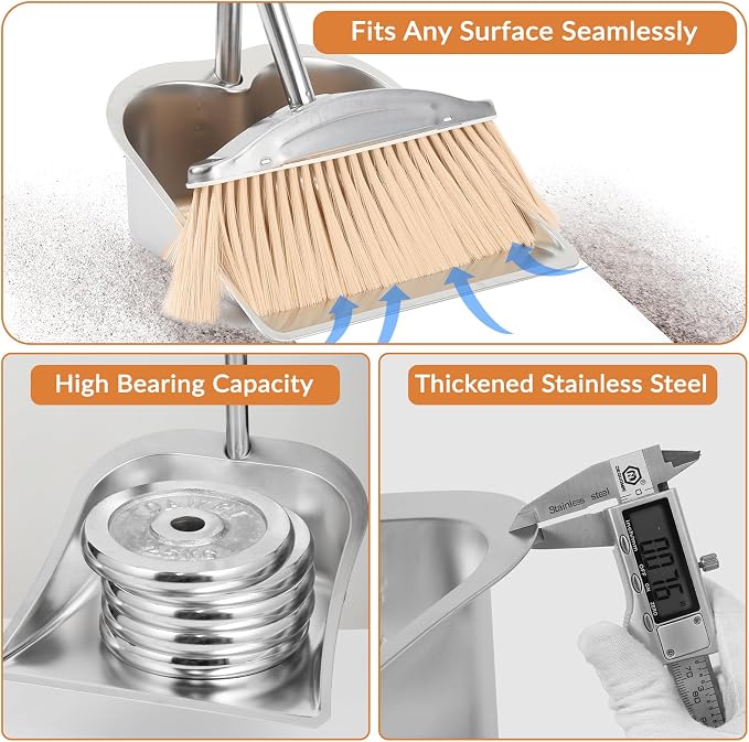 VOOWO Broom with Dustpan Combo Set, Heavy Duty Dust Pan with Long Handle - Image 4