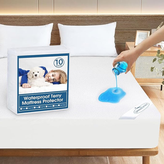 10 Pack Mattress Protector Twin Waterproof Mattress Topper Pad Cover Bed Sheets Fitted up - 14" Soft & Breathable Terry, Noiseless & Machine Washable Mattress Protector