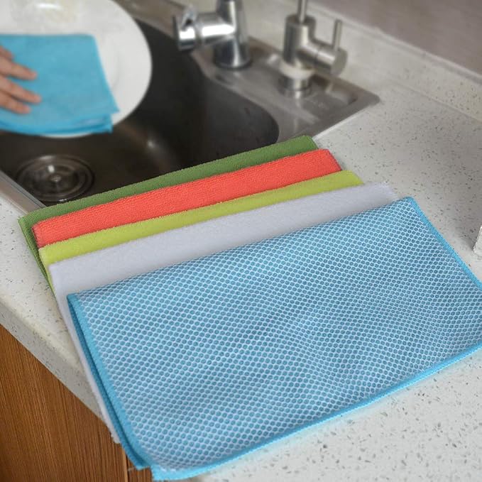 SINLAND 5 Color Assorted Microfiber Dish Cloth Best Kitchen Cloths Cleaning - Image 7