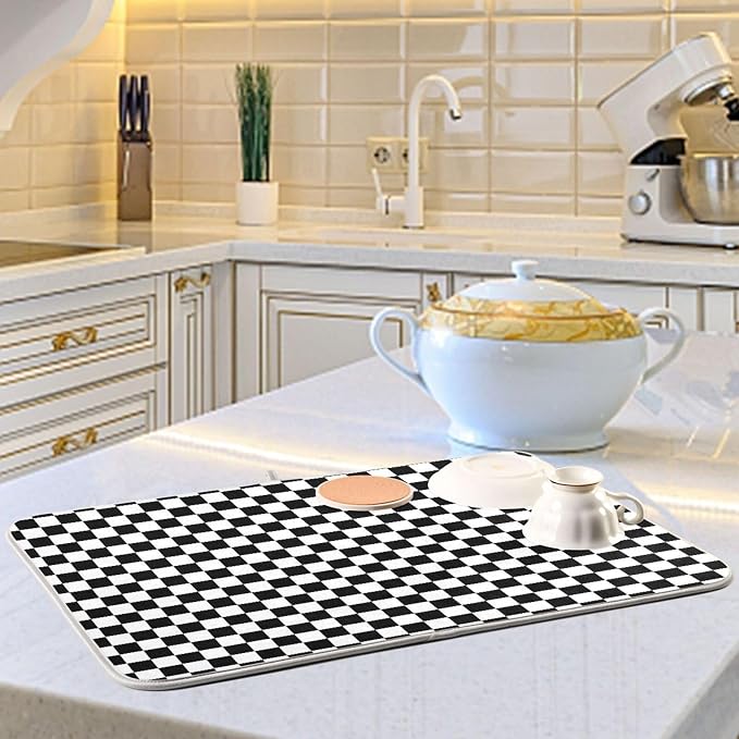 Black White Checkered Pattern Dish Drying Mat - Image 6