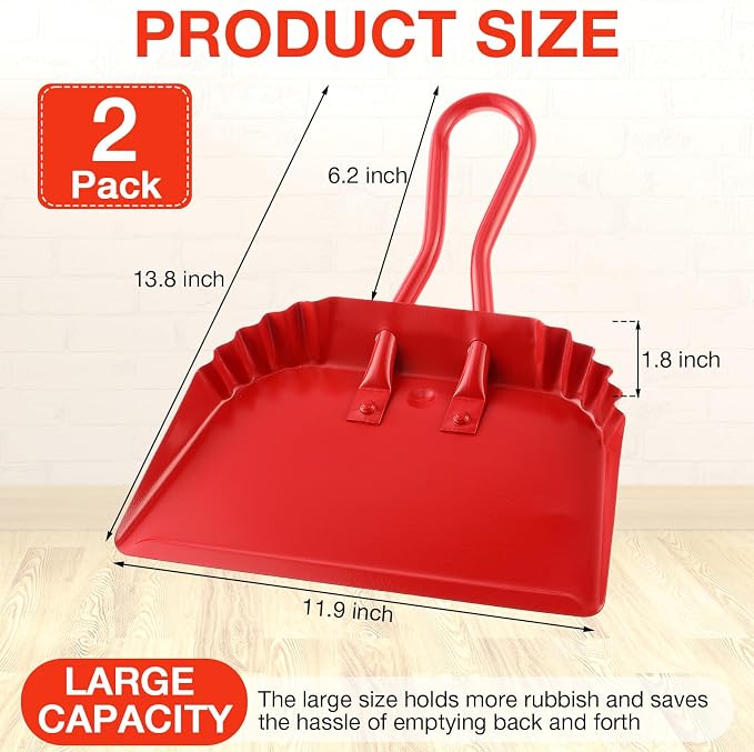 Mumufy 2-Pack Heavy Duty Stainless Steel Red Dustpan - Image 2