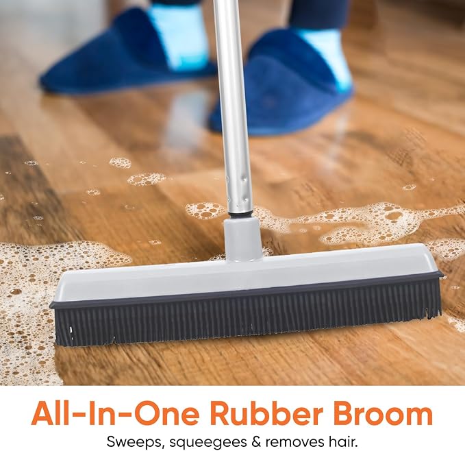 Rubber Bristle Broom for Hardwood Floors, and Vinyl Salon Broom, Rubber - Image 3