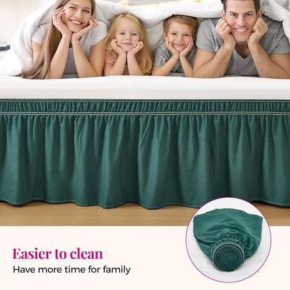 RIMELA Emerald Green Bed Skirt King Size 18 Inch Drop, Wrap Around Elastic Bedskirt, Dust Ruffle for Adjustable Bed Base Machine Washable Easy to Install Bed Skirts