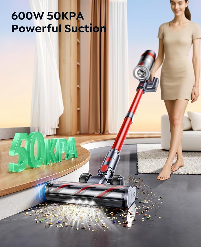 Cordless Vacuum Cleaner, 600W/50KPa Stick Vacuum, 65 Mins Runtime Rechargeable - Image 2
