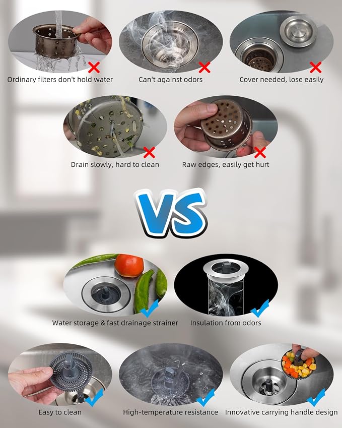Hibbent Upgraded 2 Pack 3 in 1 Kitchen Sink Drain Strainer and Stopper Combo - Image 4
