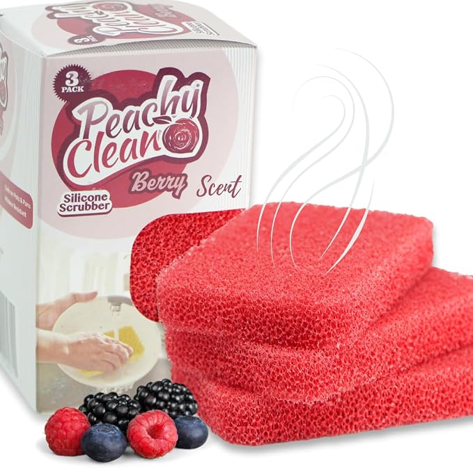 Peachy Clean Silicone Dish Sponge Scrubbers, Fresh Berry Scent, Non-Scratch by PeachyClean