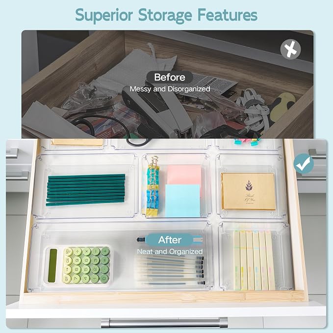 12 Pack Large Clear Plastic Drawer Organizer Trays, Desk Drawer Organizers and - Image 6