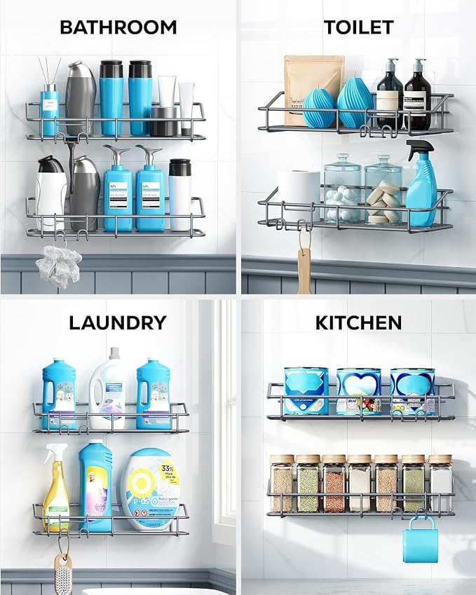 Nieifi Shower Caddy Shelf with Hooks Storage Rack Organizer Adhesive Stainless - Image 8