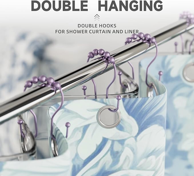 Shower Curtain Hooks, Shower Curtain Rings Rust Proof Double Hook Shower - Image 4