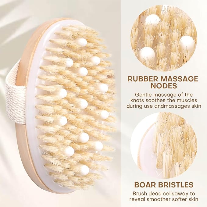 2 Pack Dry Brushing Body Brush, Natural Bristle Exfoliating Brush - Image 5