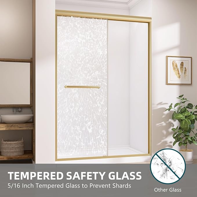 GETPRO Shower Door 44-48 in. W x 75 in. H Semi-Frameless Double Sliding Glass - Image 8
