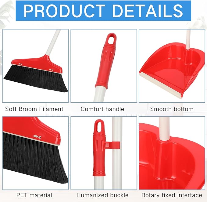 WILLBOND Set of 8 Broom and Dustpan Set Long Handle Broom - Image 3