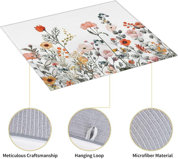 Colorful Wildflowers Dish Drying Mat 16x18 inches Microfiber Absorbent Fast Dry - Image 3