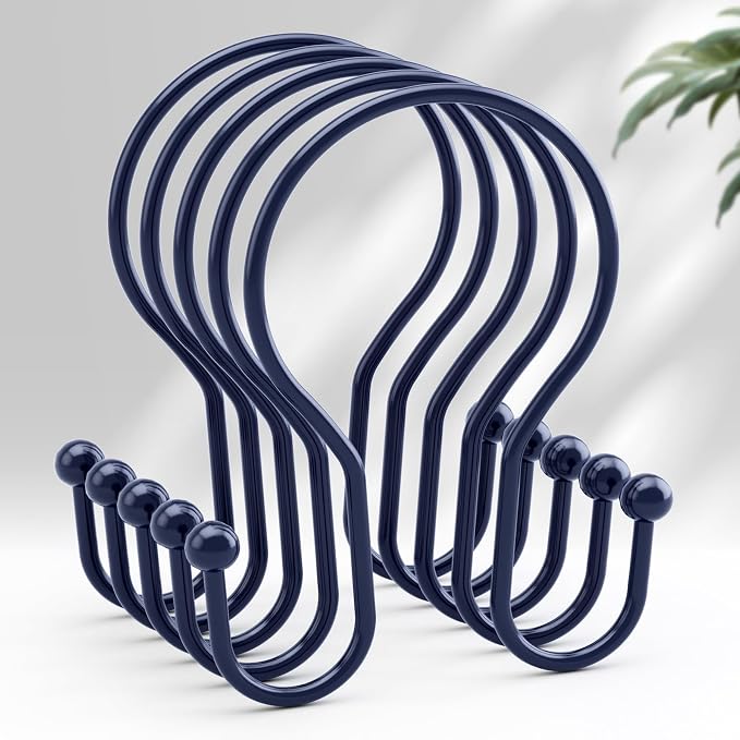 AmazerBath Shower Curtain Hooks Blue Shower Curtain Rings, Simple Double Hook by AmazerBath