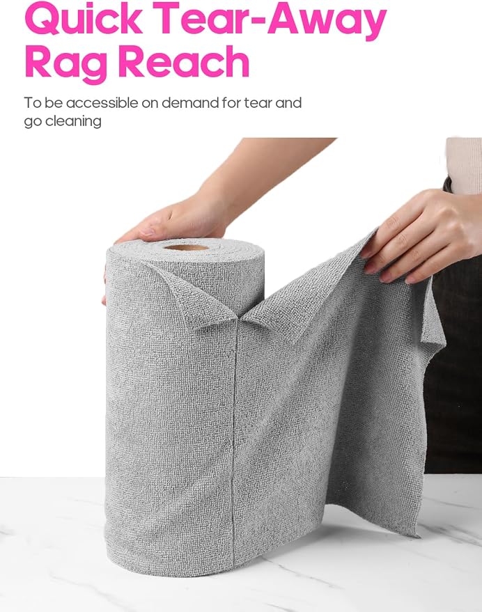 Tear-A-Rag Roll -50 Pack, 12 x 12 Microfiber Cleaning Cloth, Reusable Towels - Image 2