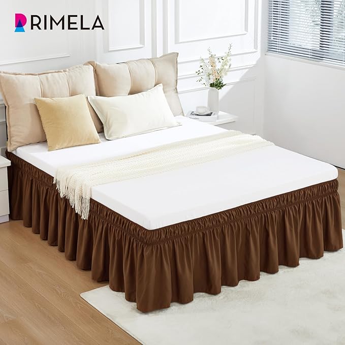 RIMELA Bed Skirt King Size 18 Inch Drop, Elastic Bed Skirting for Bed Base and Frame, Bedding Dust Ruffle Easy to Install,Wrap Around Adjustable Bedskirt, Chocolate Brown