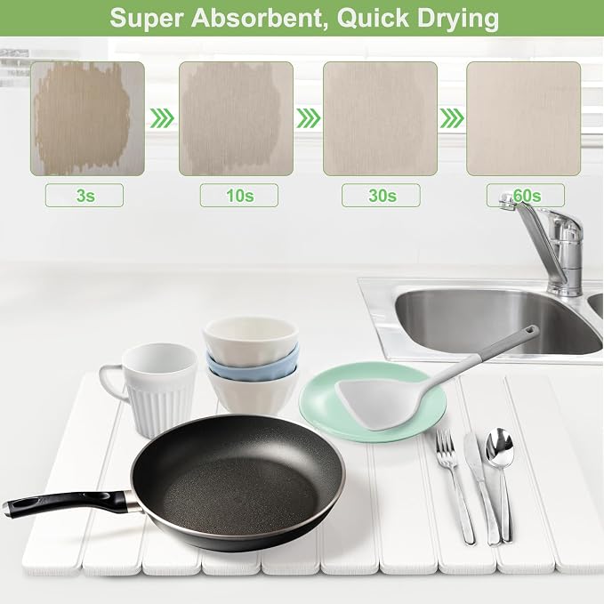 Upgraded Stone Dish Drying Mat Quick Dry Leakproof, 24x16 Large Drying Matt - Image 2