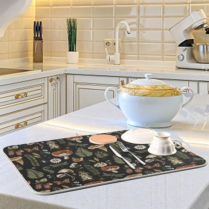 Mushroom Fern Leaves Berry Dish Drying Mat - Image 6