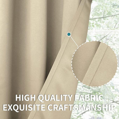BGment Rod Pocket Blackout Curtains 54 Inches Long for Bedroom - Thermal Insulated 52 Inch Width Room Darkening Window Drapes for Short Living Room Kitchen, 52 x 54 Inch, 2 Panels, Beige