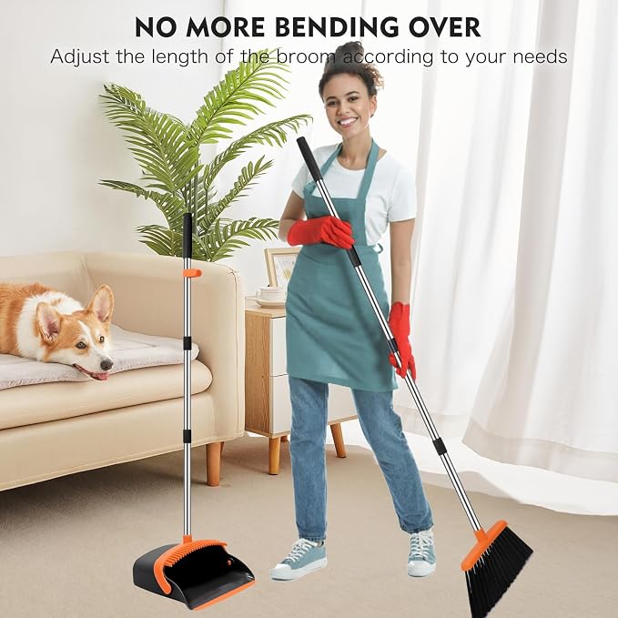 Broom and Dustpan Set, 55-in Long Adjustable Handle Broom - Image 6