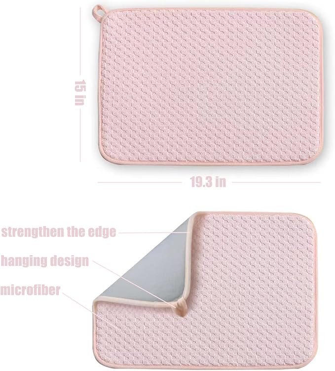 Pink Dish Drying Mats for Kitchen Counter, 2 Pack Dish Drying Mat Drying Pad - Image 3