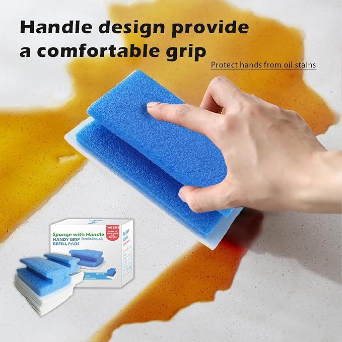 Magic Sponge Brush with Handle, Magic Sponge Eraser Handy-Grip with 10 Scouring - Image 5