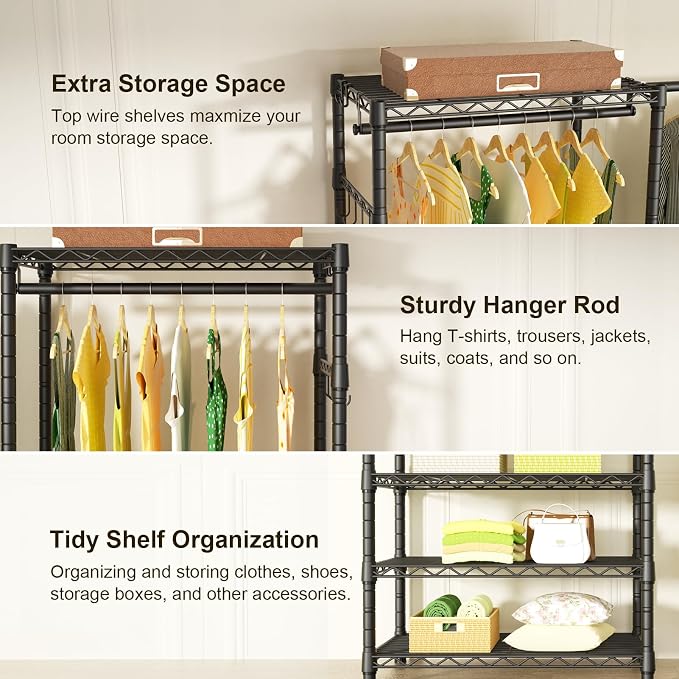 Ulif E1 Heavy Duty Closet Garment Rack, 6 Tiers Adjustable Metal Freestanding - Image 5