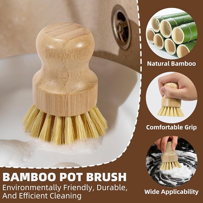 6-Piece Bamboo Dish Brush Set - Image 4